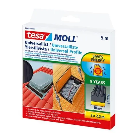 Extra rabatt Universal 05962-00002-01 Tesa Tätningslist 5 m, 10 mm, 5 mm, svart